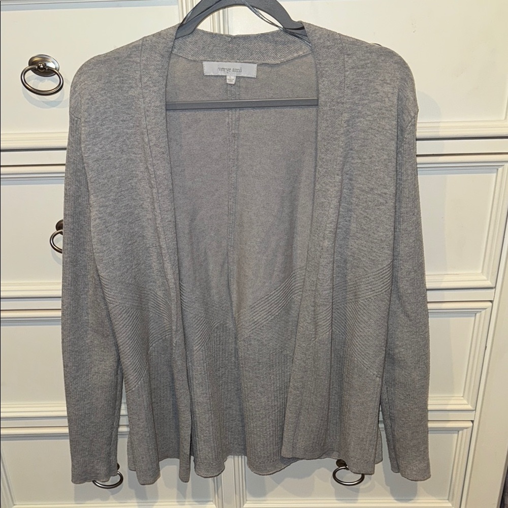 Verve Ami Gray Open-Front Cardigan Soft Knit Sweater
